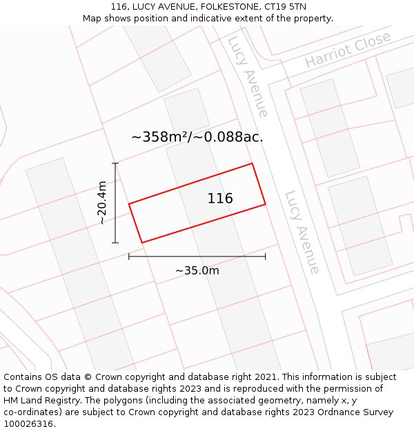 116, LUCY AVENUE, FOLKESTONE, CT19 5TN: Plot and title map