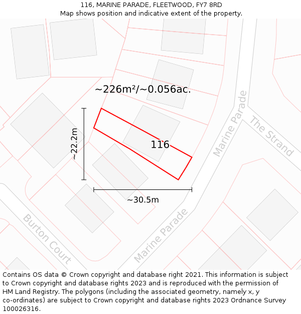 116, MARINE PARADE, FLEETWOOD, FY7 8RD: Plot and title map