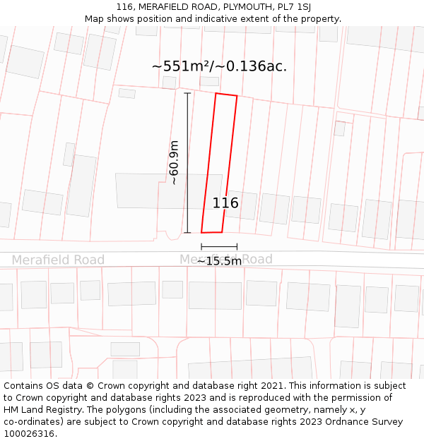 116, MERAFIELD ROAD, PLYMOUTH, PL7 1SJ: Plot and title map