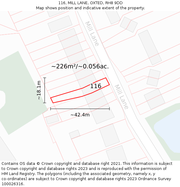 116, MILL LANE, OXTED, RH8 9DD: Plot and title map