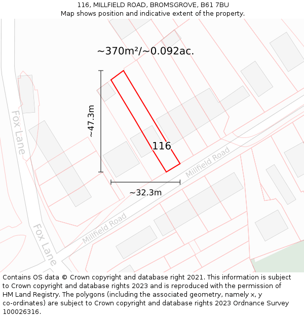 116, MILLFIELD ROAD, BROMSGROVE, B61 7BU: Plot and title map