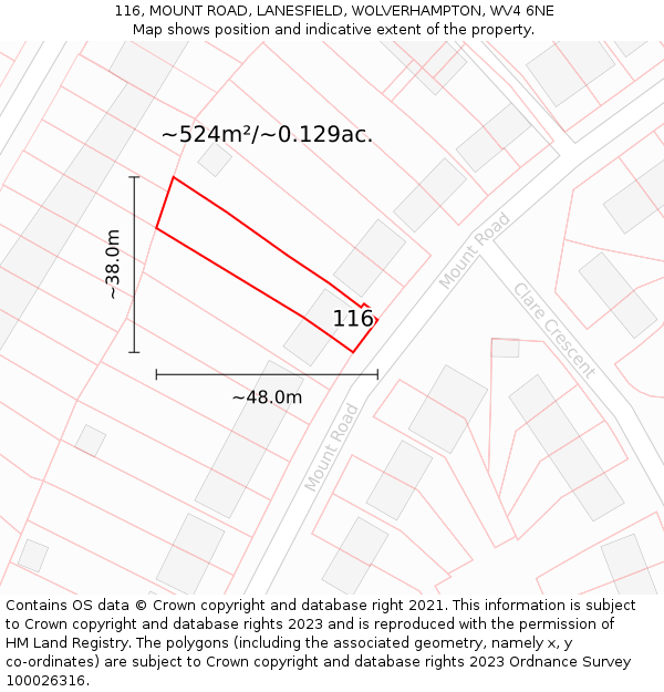 116, MOUNT ROAD, LANESFIELD, WOLVERHAMPTON, WV4 6NE: Plot and title map