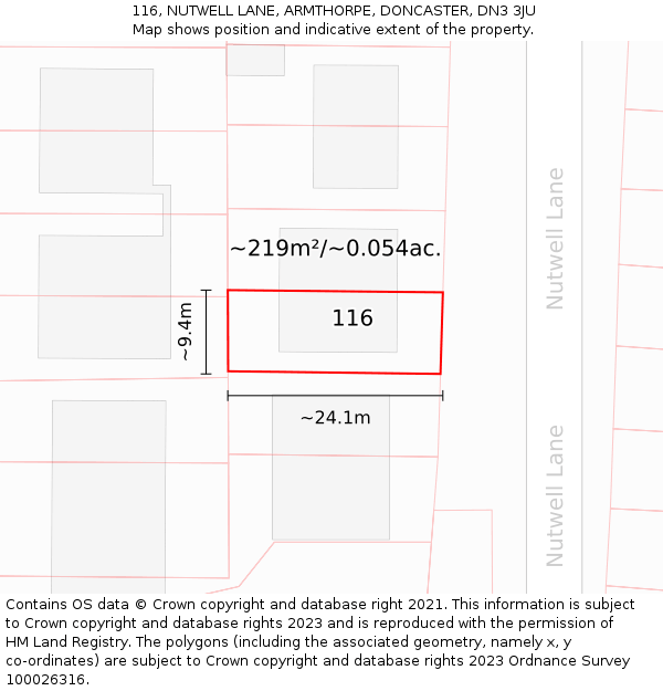 116, NUTWELL LANE, ARMTHORPE, DONCASTER, DN3 3JU: Plot and title map