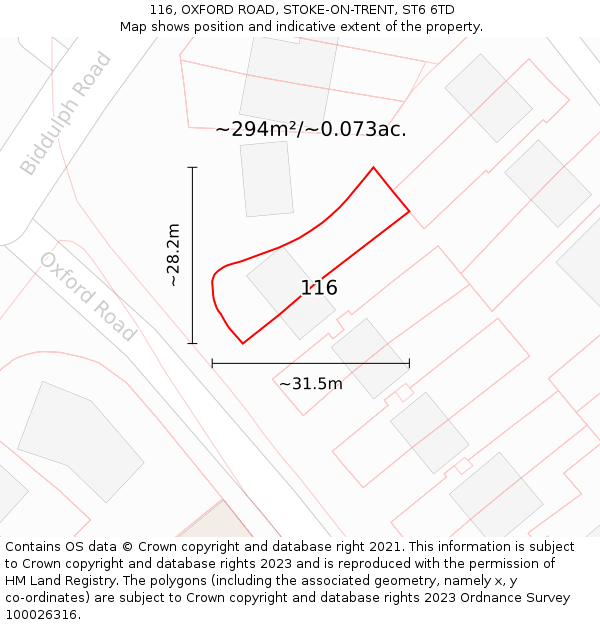 116, OXFORD ROAD, STOKE-ON-TRENT, ST6 6TD: Plot and title map