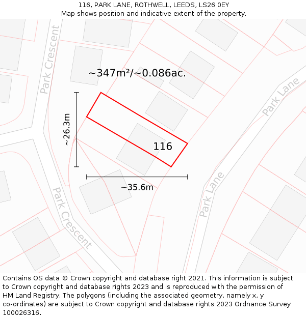 116, PARK LANE, ROTHWELL, LEEDS, LS26 0EY: Plot and title map