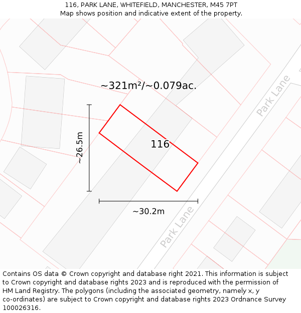 116, PARK LANE, WHITEFIELD, MANCHESTER, M45 7PT: Plot and title map