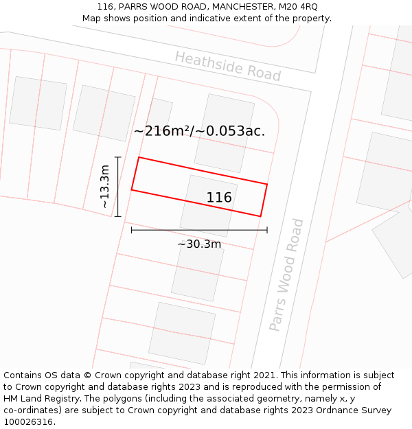 116, PARRS WOOD ROAD, MANCHESTER, M20 4RQ: Plot and title map