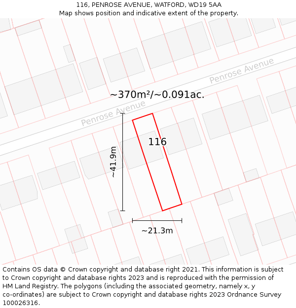 116, PENROSE AVENUE, WATFORD, WD19 5AA: Plot and title map