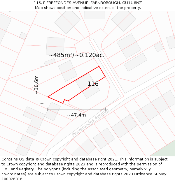 116, PIERREFONDES AVENUE, FARNBOROUGH, GU14 8NZ: Plot and title map