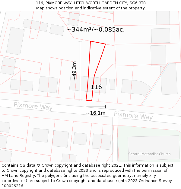 116, PIXMORE WAY, LETCHWORTH GARDEN CITY, SG6 3TR: Plot and title map