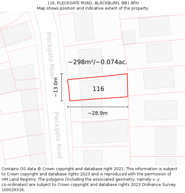 116, PLECKGATE ROAD, BLACKBURN, BB1 8PN: Plot and title map