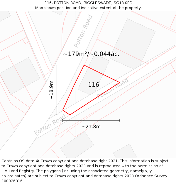 116, POTTON ROAD, BIGGLESWADE, SG18 0ED: Plot and title map