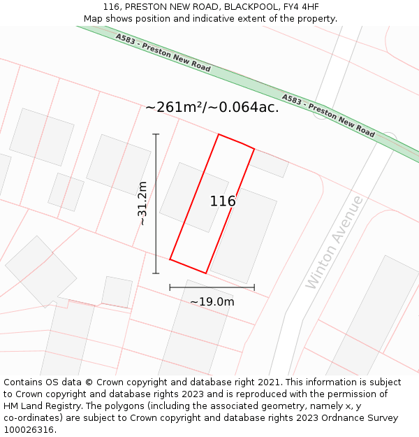 116, PRESTON NEW ROAD, BLACKPOOL, FY4 4HF: Plot and title map