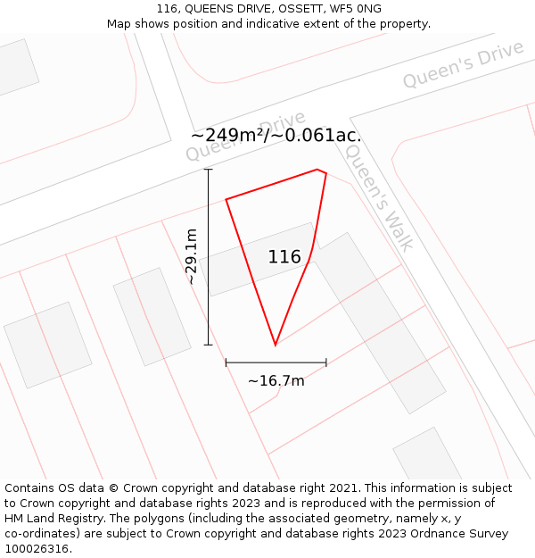 116, QUEENS DRIVE, OSSETT, WF5 0NG: Plot and title map