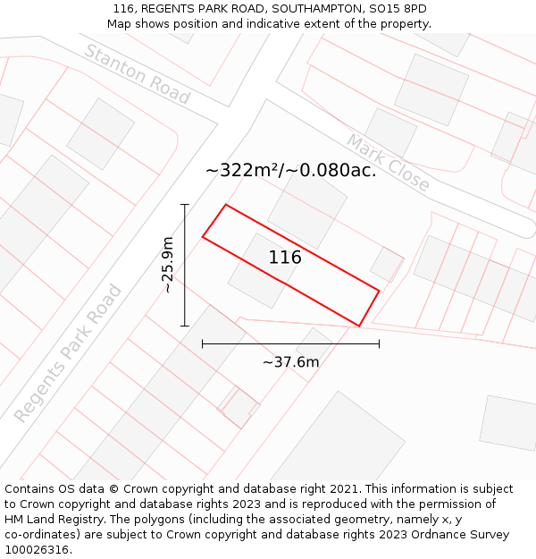 116, REGENTS PARK ROAD, SOUTHAMPTON, SO15 8PD: Plot and title map