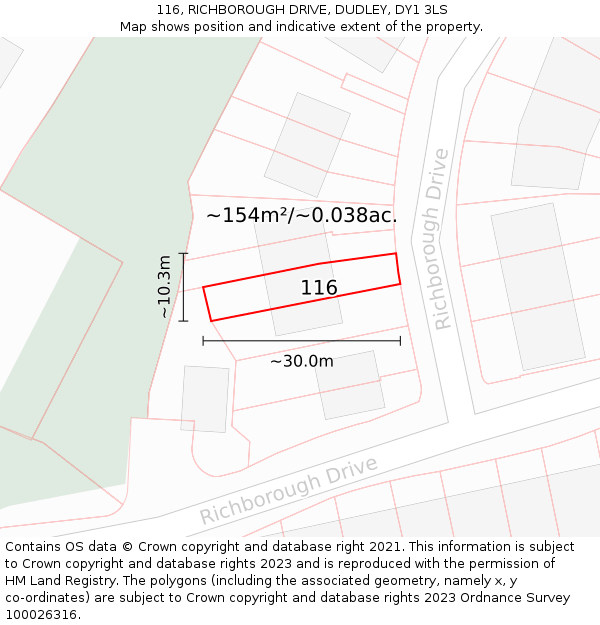 116, RICHBOROUGH DRIVE, DUDLEY, DY1 3LS: Plot and title map