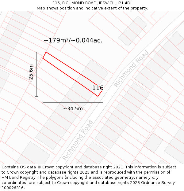 116, RICHMOND ROAD, IPSWICH, IP1 4DL: Plot and title map