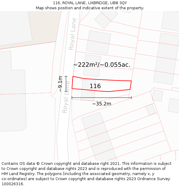 116, ROYAL LANE, UXBRIDGE, UB8 3QY: Plot and title map