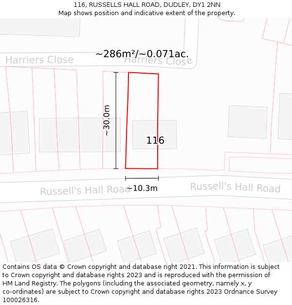 116, RUSSELLS HALL ROAD, DUDLEY, DY1 2NN: Plot and title map