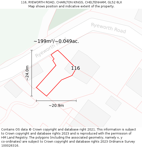 116, RYEWORTH ROAD, CHARLTON KINGS, CHELTENHAM, GL52 6LX: Plot and title map