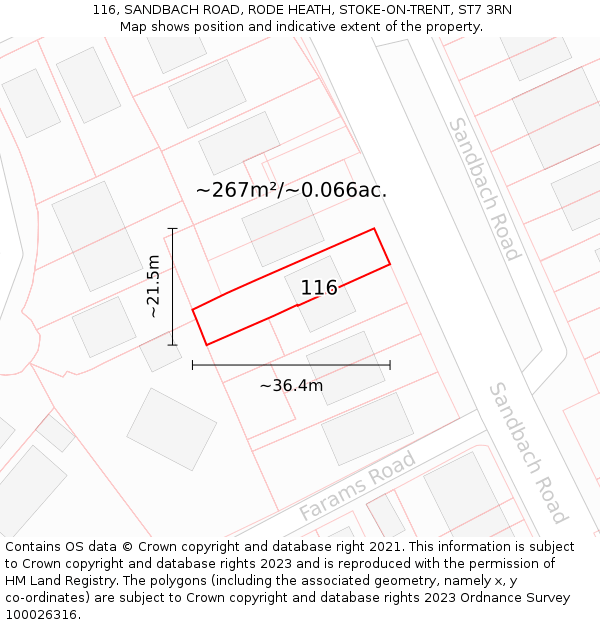 116, SANDBACH ROAD, RODE HEATH, STOKE-ON-TRENT, ST7 3RN: Plot and title map