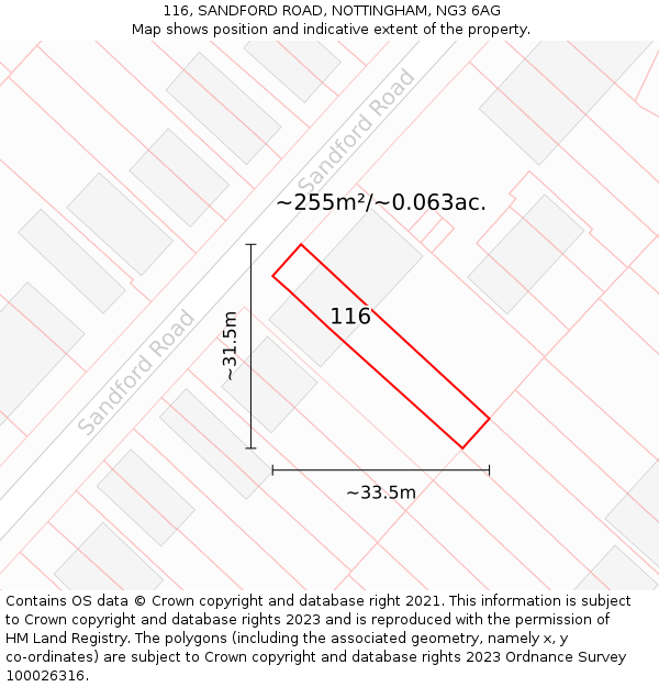 116, SANDFORD ROAD, NOTTINGHAM, NG3 6AG: Plot and title map