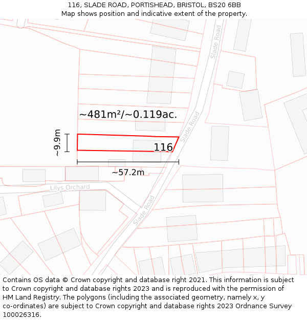 116, SLADE ROAD, PORTISHEAD, BRISTOL, BS20 6BB: Plot and title map