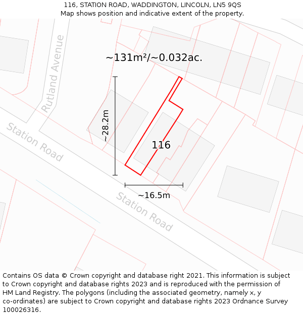 116, STATION ROAD, WADDINGTON, LINCOLN, LN5 9QS: Plot and title map