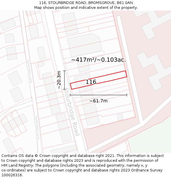 116, STOURBRIDGE ROAD, BROMSGROVE, B61 0AN: Plot and title map