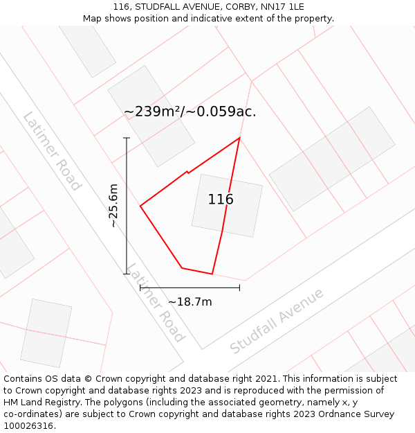 116, STUDFALL AVENUE, CORBY, NN17 1LE: Plot and title map