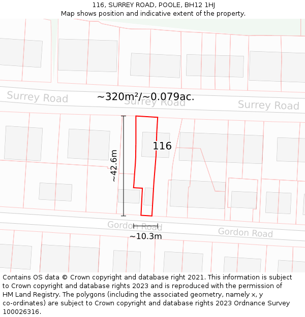 116, SURREY ROAD, POOLE, BH12 1HJ: Plot and title map