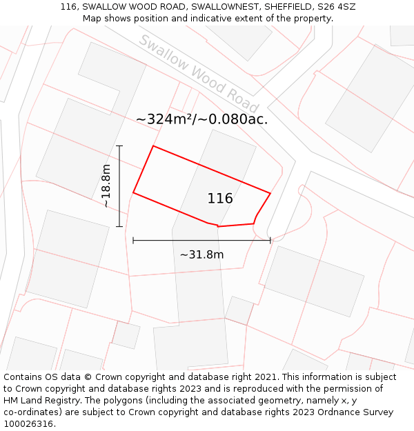 116, SWALLOW WOOD ROAD, SWALLOWNEST, SHEFFIELD, S26 4SZ: Plot and title map