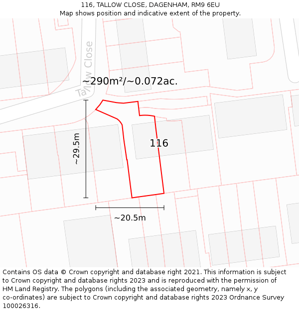 116, TALLOW CLOSE, DAGENHAM, RM9 6EU: Plot and title map