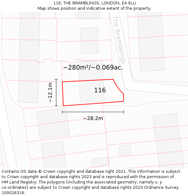 116, THE BRAMBLINGS, LONDON, E4 6LU: Plot and title map