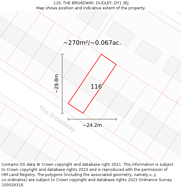 116, THE BROADWAY, DUDLEY, DY1 3EJ: Plot and title map