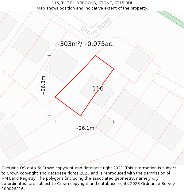 116, THE FILLYBROOKS, STONE, ST15 0DL: Plot and title map