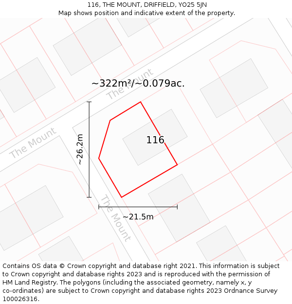 116, THE MOUNT, DRIFFIELD, YO25 5JN: Plot and title map