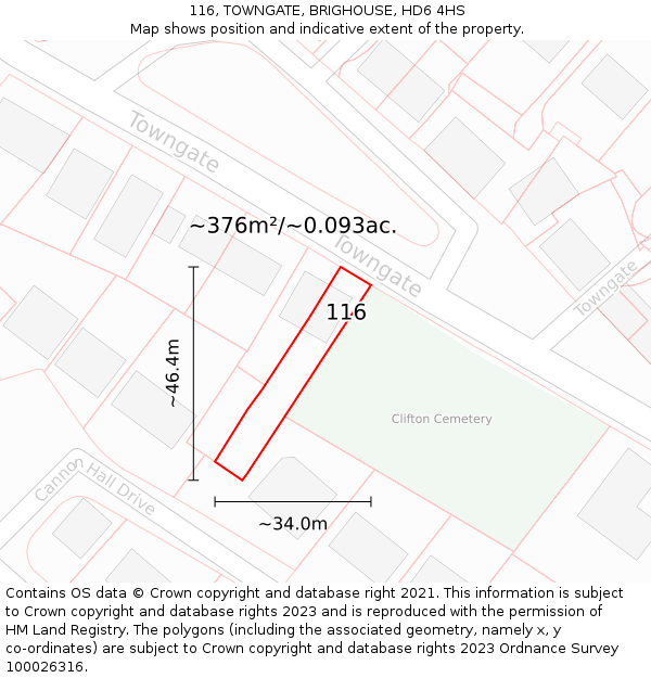 116, TOWNGATE, BRIGHOUSE, HD6 4HS: Plot and title map