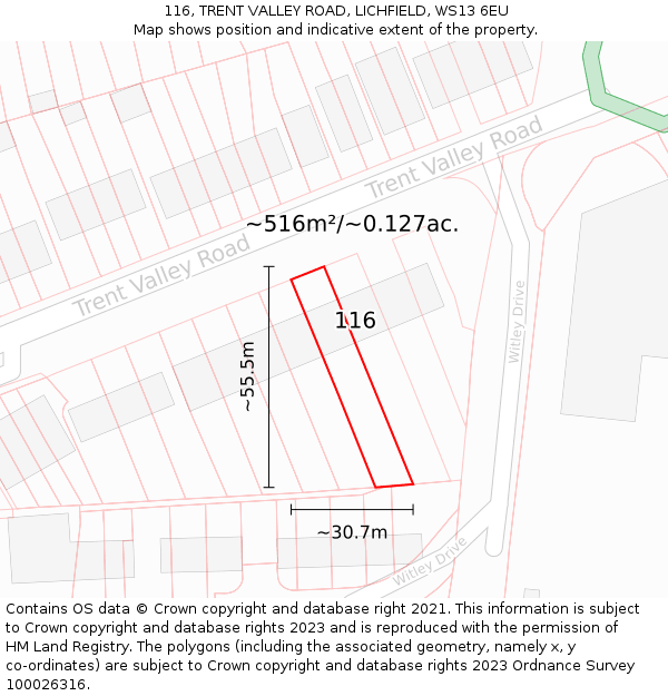 116, TRENT VALLEY ROAD, LICHFIELD, WS13 6EU: Plot and title map