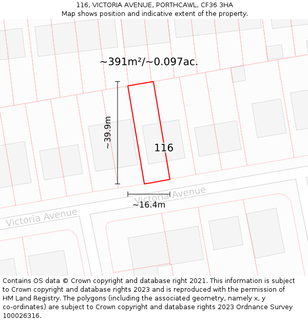 116, VICTORIA AVENUE, PORTHCAWL, CF36 3HA: Plot and title map