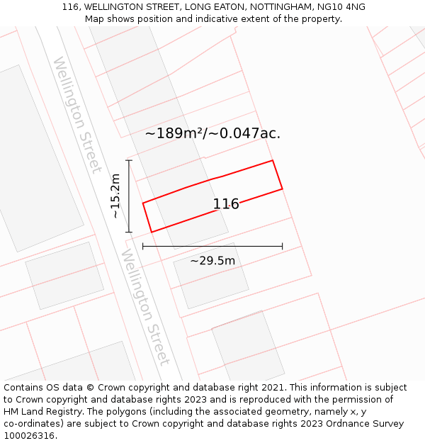 116, WELLINGTON STREET, LONG EATON, NOTTINGHAM, NG10 4NG: Plot and title map