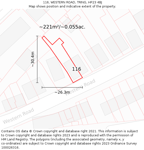 116, WESTERN ROAD, TRING, HP23 4BJ: Plot and title map