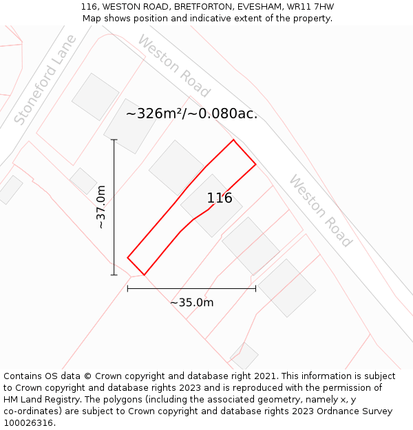 116, WESTON ROAD, BRETFORTON, EVESHAM, WR11 7HW: Plot and title map