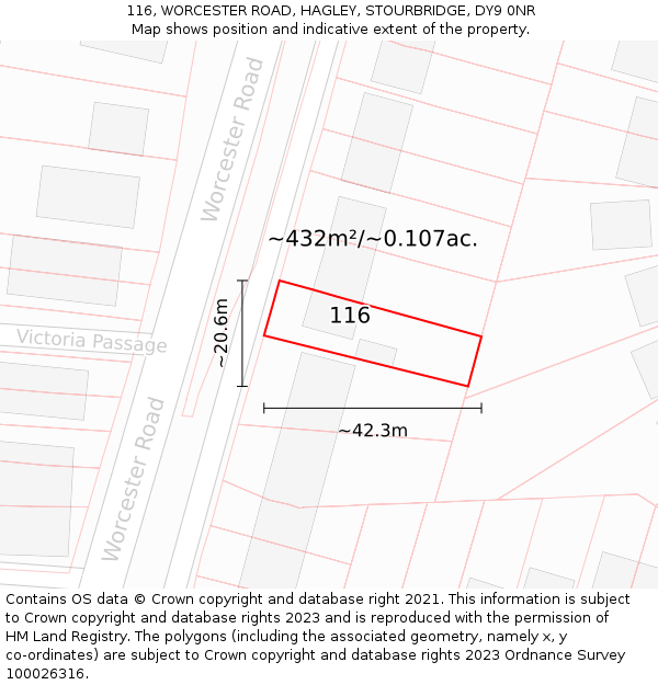 116, WORCESTER ROAD, HAGLEY, STOURBRIDGE, DY9 0NR: Plot and title map