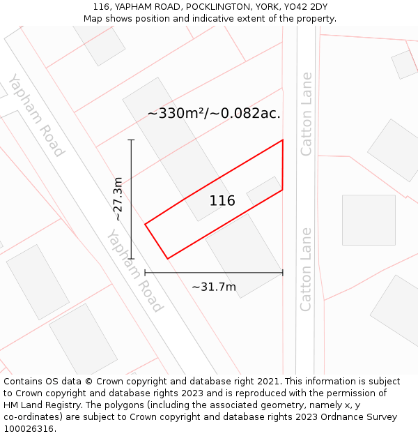 116, YAPHAM ROAD, POCKLINGTON, YORK, YO42 2DY: Plot and title map