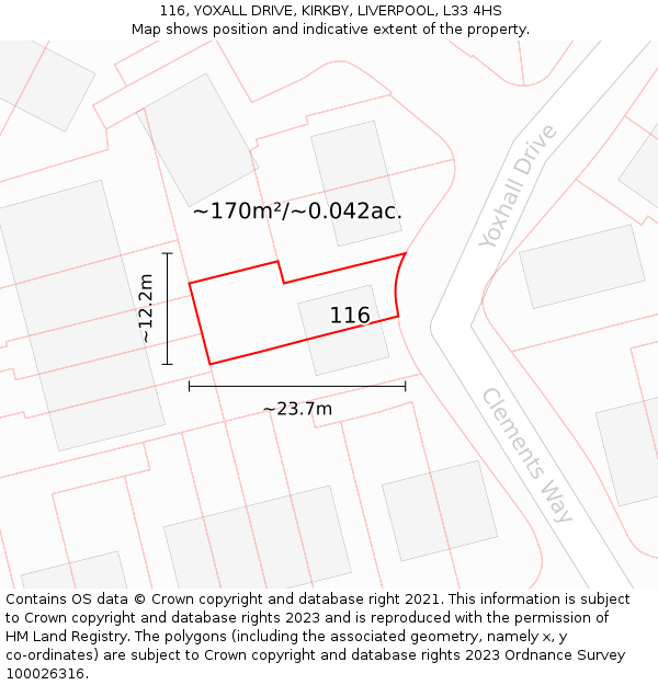 116, YOXALL DRIVE, KIRKBY, LIVERPOOL, L33 4HS: Plot and title map