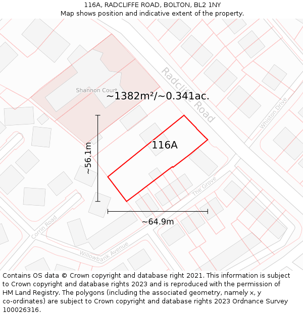 116A, RADCLIFFE ROAD, BOLTON, BL2 1NY: Plot and title map