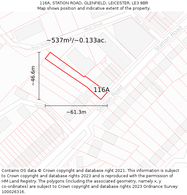 116A, STATION ROAD, GLENFIELD, LEICESTER, LE3 8BR: Plot and title map