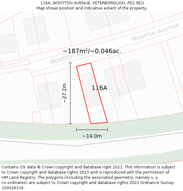 116A, WOOTTON AVENUE, PETERBOROUGH, PE2 9EG: Plot and title map