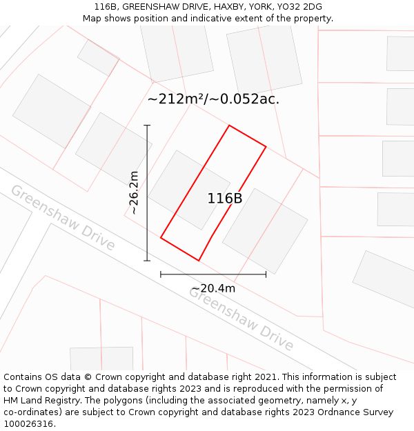 116B, GREENSHAW DRIVE, HAXBY, YORK, YO32 2DG: Plot and title map